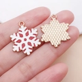 Ciondolo a forma di fiocchetto di neve smaltato rosso e bianco per creazione gioielli fai da te - Fiocco di Neve Bianco / 25.5x20mm