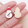 Ciondolo pupazzo di neve di Natale fai-da-te in smalto bianco con trama dorata sul retro - Pupazzo di Neve Caramella Rosso / 24x12.5mm