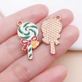Ciondolo lecca-lecca in smalto con spirale verde e bianca per la creazione di gioielli - Lecca-lecca con Fiocco Verde / 27x14mm