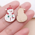 Ciondoli pupazzo di neve in lega dorata con smalto rosso per creazione gioielli - Pupazzo di Neve Cappello Bianco / 25x15mm