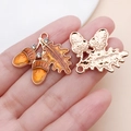 DIY Herbst Eichel Blatt Anhänger mit orangefarbenem Emaille und Kristallen in Roségold - Große Gelbe Eingelegte Strass Tannenzapfen Mit Blatt / 24x27x3mm