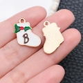 Christmas stocking enamel pendant with letter B in white and gold finish for DIY jewelry - White Drip Oil Zinc Alloy Christmas Sock (10924)
