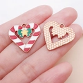 Ciondoli natalizi a cuore con strisce di zucchero filato e motivo geometrico oro rosa DIY - Bastoncino di Zucchero a Forma di Cuore / 21x22mm