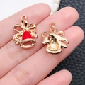 Christmas red enamel bell charm with gold finish and bow for DIY jewelry making - Red Drip Oil Zinc Alloy Christmas Bell (12256)