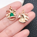 Green Christmas bell pendant with gold bow for DIY jewelry making and bracelets - Green Drip Oil Zinc Alloy Christmas Bell (12257)