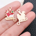 Enamel Santa Claus sleigh charm pendant for DIY bracelets with golden metal finish - Red Drip Oil Zinc Alloy Christmas Santa Carriage (12258)