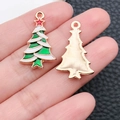 DIY Christmas tree enamel charm in green and white with gold metal plating for jewelry - White Green Drip Oil Zinc Alloy Christmas Tree (12259)