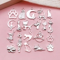 Lot de 20 breloques chat et patte en argent pour création de bijoux colliers et bracelets - Styles Assortis(SN843)