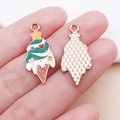 Ciondolo albero gelato di Natale in smalto verde e bianco con stella d'oro per gioielli DIY - Cono Albero di Natale Verde / 26x12mm