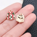 Christmas gift box alloy enamel pendant charm with red bow for DIY jewelry making - KC Gold Drip Oil Zinc Alloy Square Gift Box (12261)