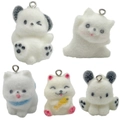 Cute flocked animal pendants in five dog and cat styles with silver metal rings - Animal Dog 5Pcs Set (SN1572)