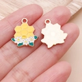 Macro shot of bee flower honeycomb pendant with enamel finish and gold metal sunburst back - Yellow Enamel Flower Bee Honeycomb (25157)