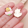 Close-up of cute bee and flower enamel charms showing front and back metal details - Yellow Pink Enamel Insect Bee (25148)