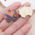 Enamel harvest cart charm with pumpkins and maple leaves held in hand for DIY jewelry - Orange Drip Oil Pumpkin Vegetable Cart Charm (25049) / 25x25x1mm