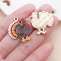 Colorful turkey alloy charm with gold textured back for DIY jewelry and keychains - Brown Drip Oil Rainbow Tail Turkey Charm (25051) / 27x22x2mm
