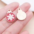 Weihnachts-Schneeflocken-Anhänger in rotem Emaille mit goldenem Rand für DIY-Schmuck - Rot Weiße Runde Weihnachtsschneeflocke (14205)