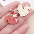 Cute red squirrel alloy pendant with apple detail for DIY jewelry and keychains - Orange-Red Drip Oil Apple Squirrel Charm (25052) / 27x22x1mm