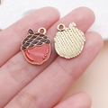 Alloy acorn pendant with red brown enamel finish and textured gold back for DIY crafts - Orange-Red Drip Oil Pine Cone Charm (25053) / 19x15x2mm