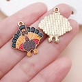Enamel turkey pendant with top hat for Thanksgiving DIY jewelry and keychains - Yellow Drip Oil Front Turkey Charm (25057) / 25x22x2mm