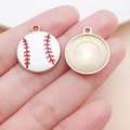 DIY baseball charm in alloy with red and white drip oil finish and golden reverse - White Baseball Style (19633)
