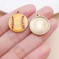 DIY enamel baseball charm pendant with yellow finish and red stitching for jewelry - Yellow Baseball Style (23967)