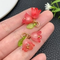 Pink gradient acrylic tulip flower pendant with green leaves and gold ring for DIY jewelry - Transparent Red (23261)