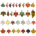 Assorted colorful enamel leaf pendants in maple and heart shapes for DIY jewelry making - Mixed 30 Enamel Thanksgiving Botanical Leaf Maple Leaf Series (SN1621)