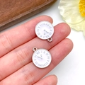 Ciondolo a orologio vintage in argento con numeri romani per creazione gioielli - Orologio Doppia Faccia Tondo Smaltato Bianco (23522)