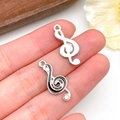Ciondoli chiave di violino in smalto argento e nero con strass per gioielli fai-da-te - Nota Musicale Smaltata Nera (24202)