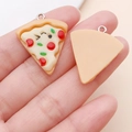 DIY 3D resin pizza charms with cute smiling faces and silver metal rings for keychains - Triangle Emoji Pizza (17079)