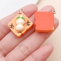 Miniature resin toast bread charm with rice dumplings and metal ring for DIY jewelry - Square Toast (17081)