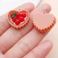 DIY strawberry tart charm with realistic heart shape resin topping and golden metal ring - Heart-Shaped Strawberry Cream Cake (17084)