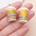 Pair of realistic 3D miniature popcorn bucket charms for DIY jewelry and bag pendants - 3D Snack Popcorn (23936)