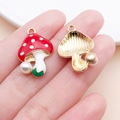 Enameled mushroom alloy pendant with red polka dots and pearl bead for DIY jewelry - 16x23mm Red Enamel Plated Zinc Alloy Pearl Mushroom (16998)