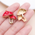 Red enamel mushroom charm with white dots on a gold alloy base for DIY necklaces - 20x26mm Red Enamel Plated Zinc Alloy Double Mushroom (16999)