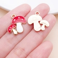 Handmade red and white enamel mushroom charms for DIY jewelry making and keychain pendants - 18x19mm Red Enamel Plated Zinc Alloy Double Mushroom (17001)