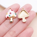 DIY enamel mushroom pendants in white alloy with colorful polka dots for jewelry making - 23x16mm Enamel Colored Dots Pink Mushroom (18987)