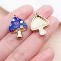 Blue mushroom oil drip alloy charm with colorful dots and golden textured back - 23x16mm Enamel Colored Dots Blue Mushroom (18989)