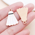 Pendentif volant de badminton miniature en émail blanc et finition or rose pour bijoux - Badminton Blanc Émaillé (21727)