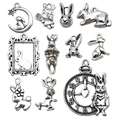 Set of 10 vintage silver zinc alloy rabbit charms in various styles for DIY jewelry making - Antique Silver Easter Bunny (SN619)