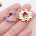 Easter wreath alloy pendant with colorful enamel eggs for DIY jewelry making - Colorful Egg Wreath (23087)