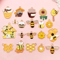 Pastoral honey bee and sunflower enamel charms collection in yellow and gold alloy finish - Enamel New Bee Series 20 Styles (SN1039)
