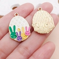 Easter egg rabbit charm with white enamel and gold stars for DIY jewelry - White Long Bunny Ear Egg (23089)