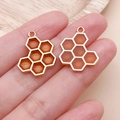 Ciondolo a nido d'ape in lega dorata con smalto arancione per creazione gioielli fai-da-te - Ape Favo in Smalto a Doppia Faccia Giallo Arancio (13955)