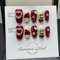 Handgefertigte Weihnachts-Nagelset mit roten und weißen Schneeflocken und Sternen - XS / Rot