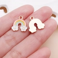 Rainbow cloud alloy pendant with macaron drip oil and golden metallic finish - White Easter Rainbow Flower (25122)