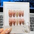 Unghie finte a ballerina sfumate rosa fatte a mano con fiori 3D e strass lucidi - Extra Piccolo (XS)