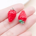 Mini acrylic strawberry pendants with green leaves and silver rings for DIY jewelry - Red Resin 3D Small Strawberry (17067)