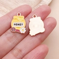 Cute yellow honey pot charm with pink dipper and white flower for DIY jewelry making - Yellow Enamel Honey Jar with Flower and Letter (25151)