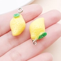 DIY handmade mini lemon pendants in yellow resin with green leaves and metal rings - Yellow Resin Fruit Lemon Style (17068)